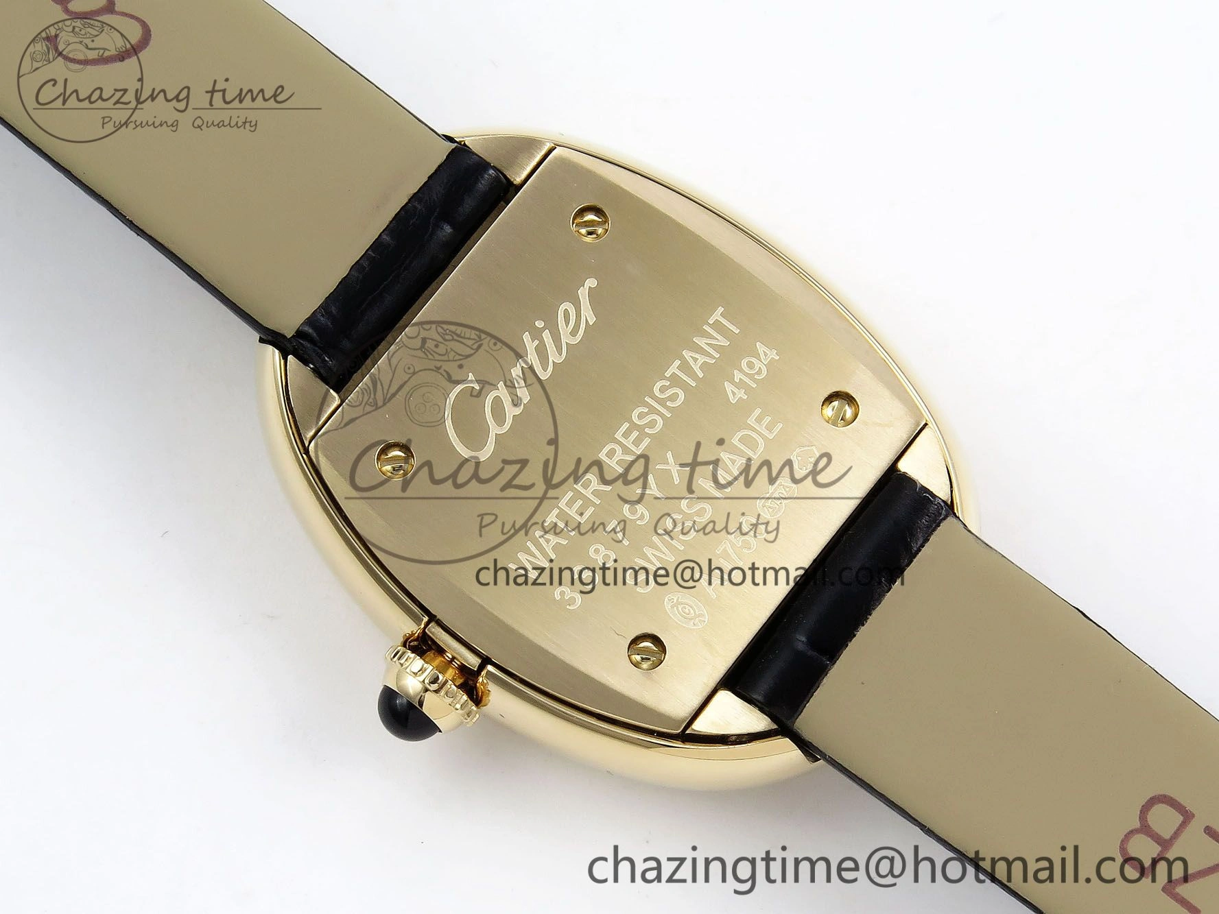 Popular Baignoire De Cartier YG DRF 1:1 Best Edition Silver Dial on Black Leather Strap Swiss Quartz 5963