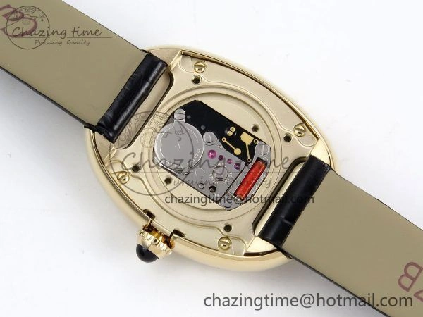 Popular Baignoire De Cartier YG DRF 1:1 Best Edition Silver Dial on Black Leather Strap Swiss Quartz 5963