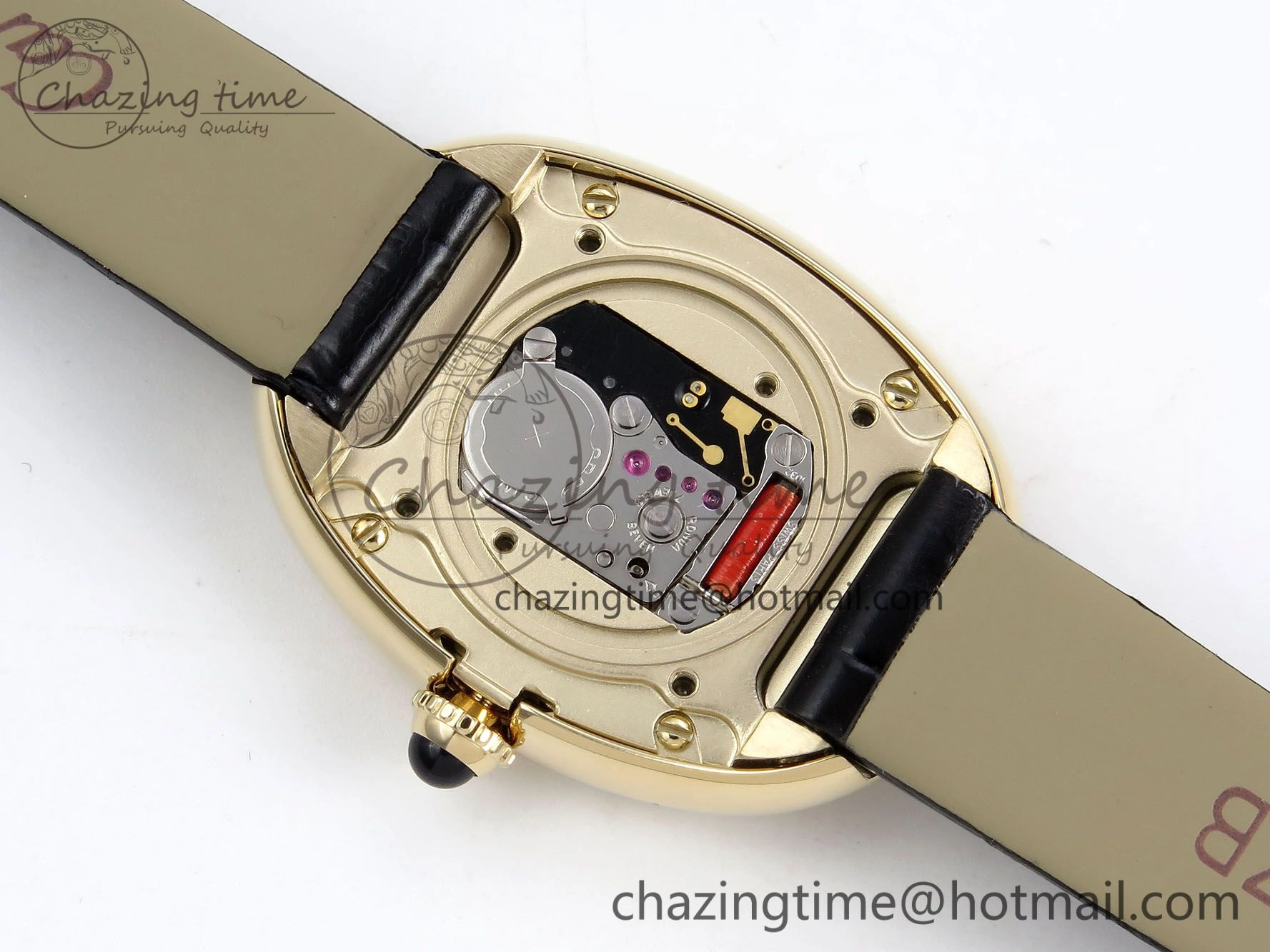 Popular Baignoire De Cartier YG DRF 1:1 Best Edition Silver Dial on Black Leather Strap Swiss Quartz 5963