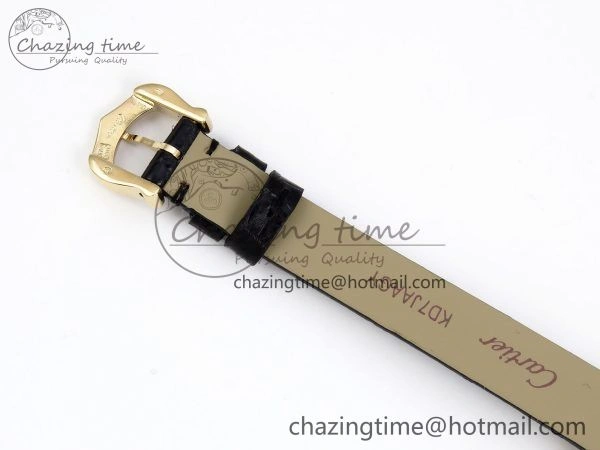 Popular Baignoire De Cartier YG DRF 1:1 Best Edition Silver Dial on Black Leather Strap Swiss Quartz 5963