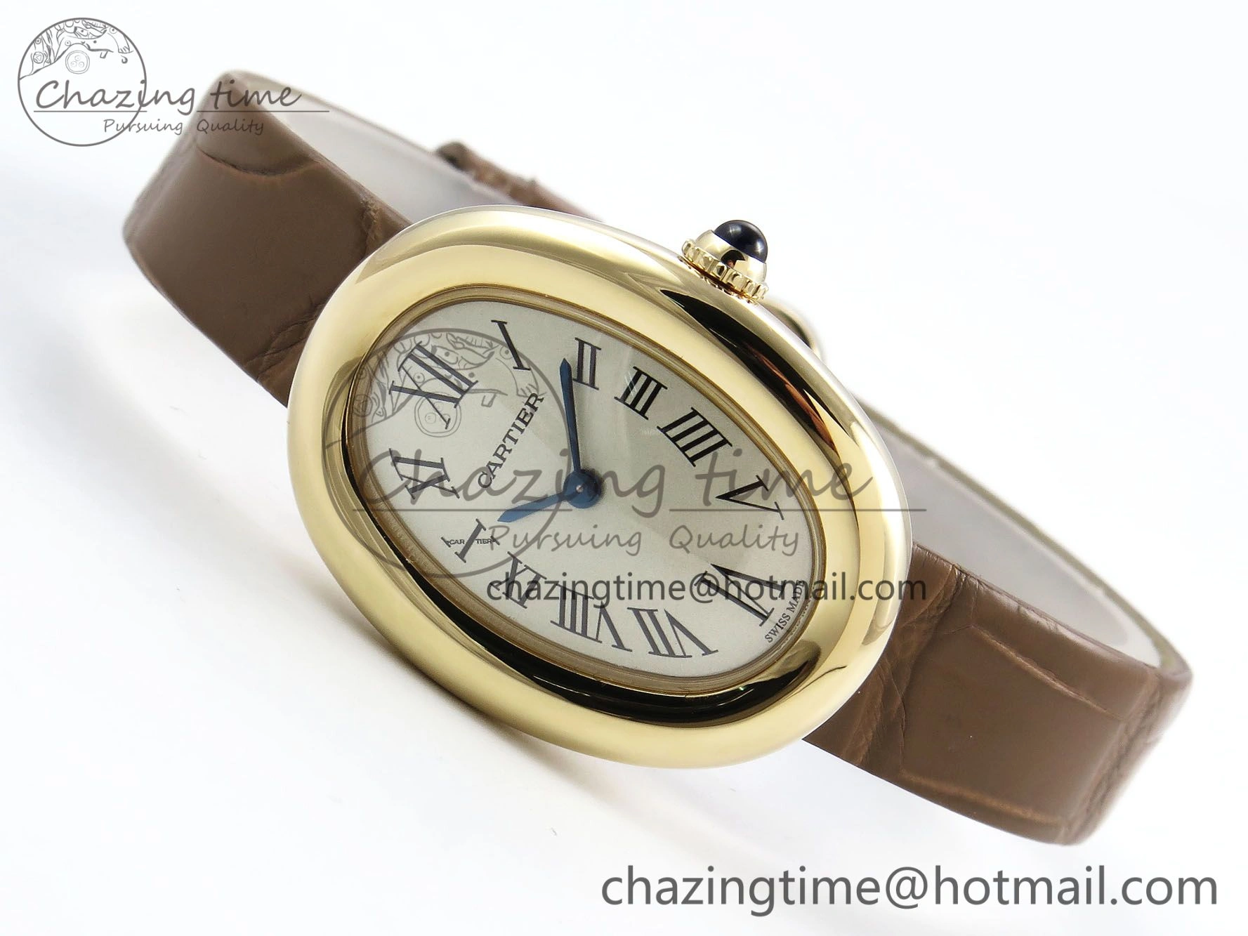 Baignoire De Cartier YG DRF 1:1 Best Edition Silver Dial on Brown Leather Strap Swiss Quartz Durable 5960