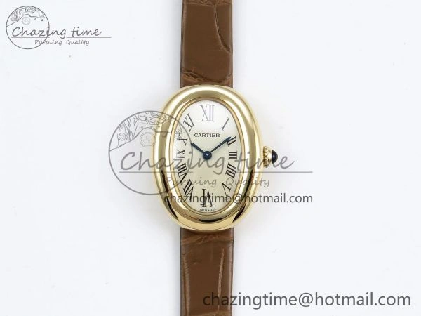 Baignoire De Cartier YG DRF 1:1 Best Edition Silver Dial on Brown Leather Strap Swiss Quartz Durable 5960