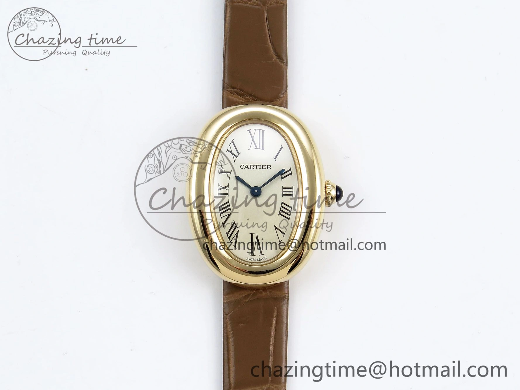 Baignoire De Cartier YG DRF 1:1 Best Edition Silver Dial on Brown Leather Strap Swiss Quartz Durable 5960