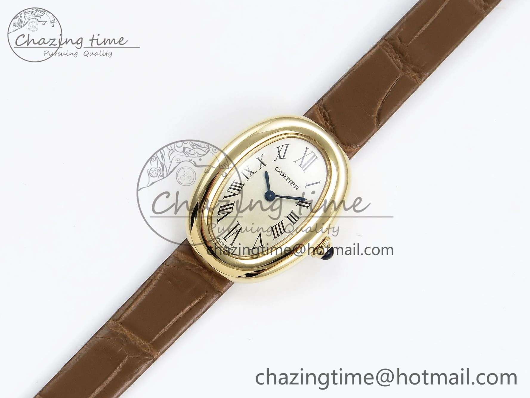 Baignoire De Cartier YG DRF 1:1 Best Edition Silver Dial on Brown Leather Strap Swiss Quartz Durable 5960
