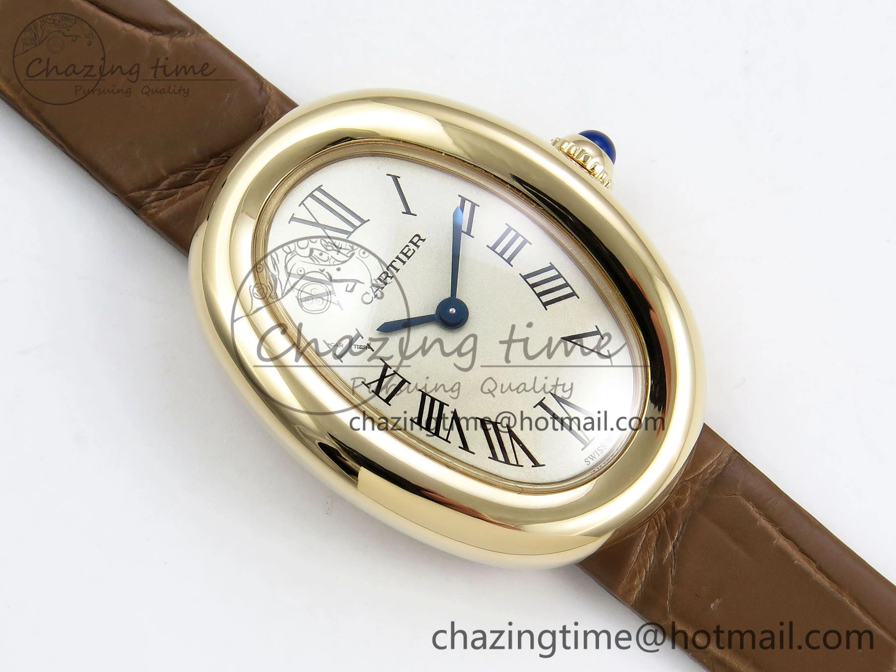Baignoire De Cartier YG DRF 1:1 Best Edition Silver Dial on Brown Leather Strap Swiss Quartz Durable 5960