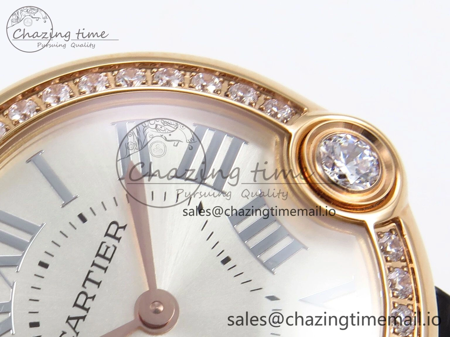 HighPerformance Ballon Blanc De Cartier 30mm RG AF 1:1 Best Edition Silvered Dial Diamonds Bezel on Black Leather Strap Ronda Quartz 5857