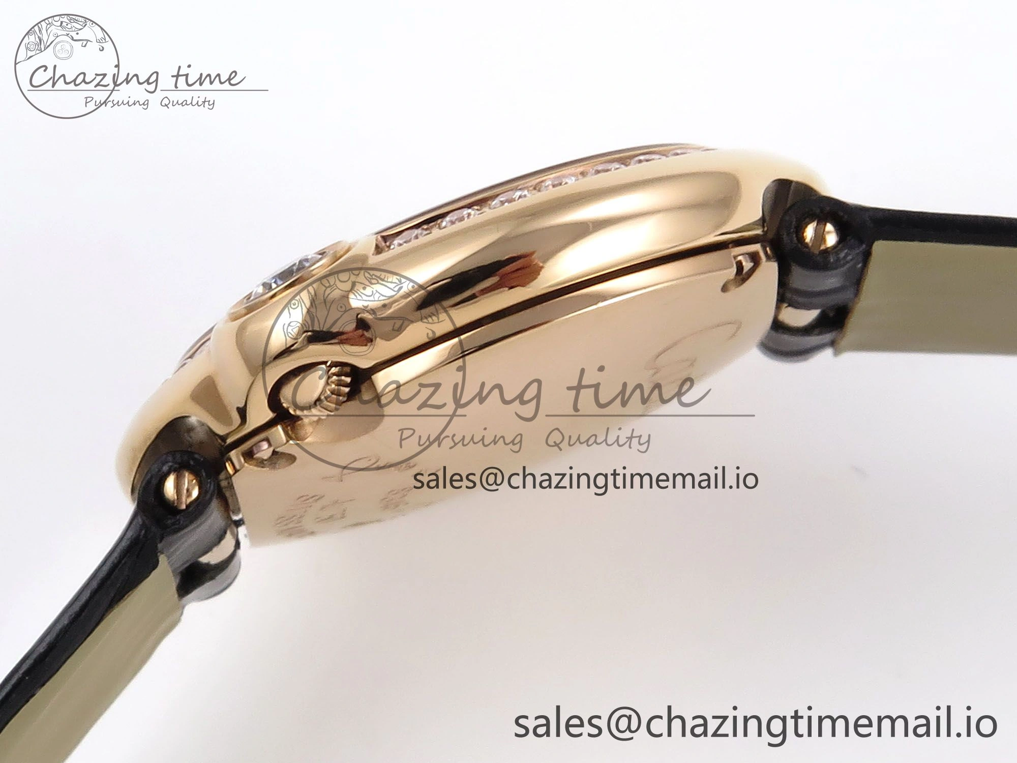 HighPerformance Ballon Blanc De Cartier 30mm RG AF 1:1 Best Edition Silvered Dial Diamonds Bezel on Black Leather Strap Ronda Quartz 5857