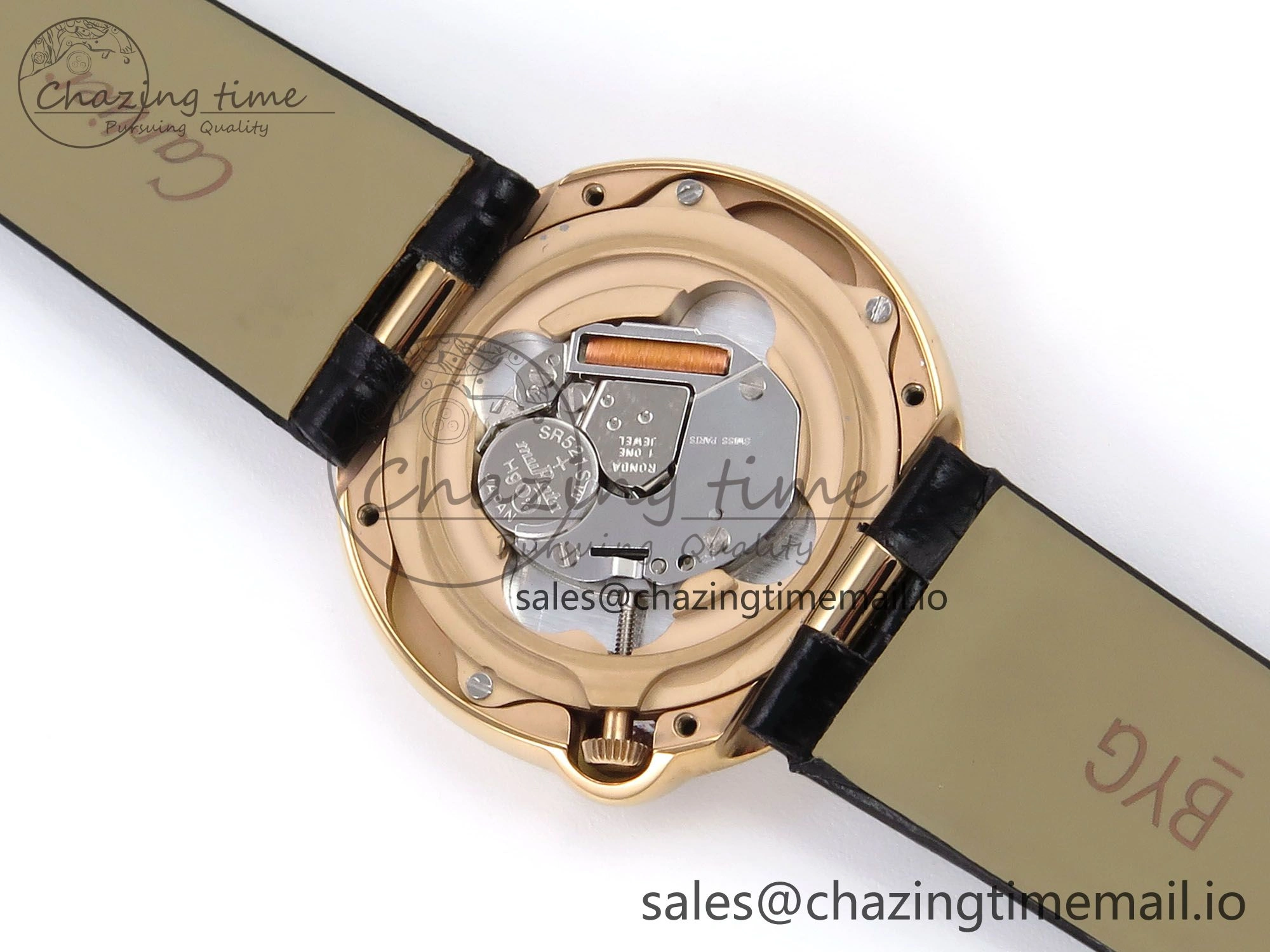HighPerformance Ballon Blanc De Cartier 30mm RG AF 1:1 Best Edition Silvered Dial Diamonds Bezel on Black Leather Strap Ronda Quartz 5857