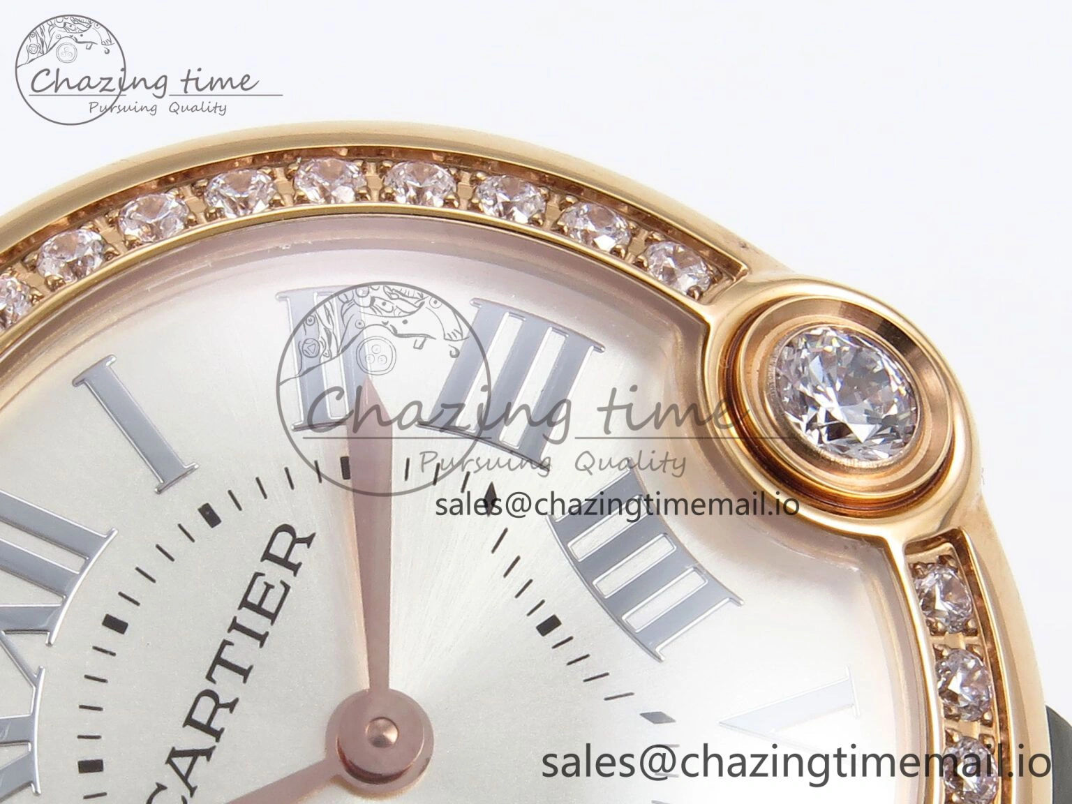 Ballon Blanc De Cartier 30mm RG AF 1:1 Best Edition Silvered Dial Diamonds Bezel on Green Leather Strap Ronda Quartz Versatile 5860