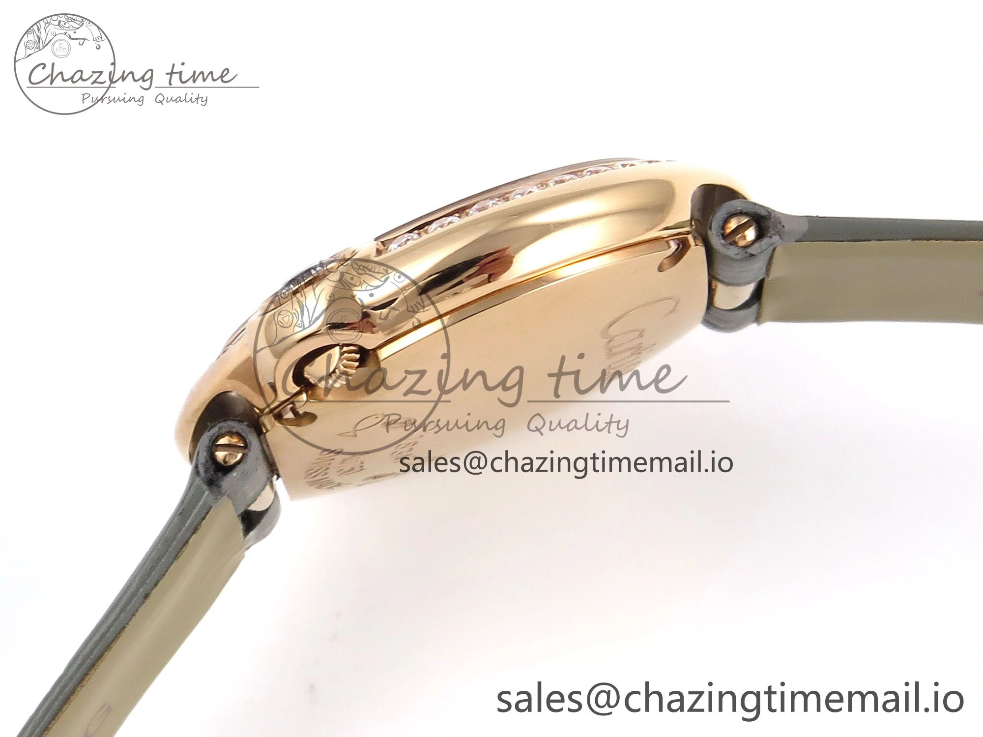 Ballon Blanc De Cartier 30mm RG AF 1:1 Best Edition Silvered Dial Diamonds Bezel on Green Leather Strap Ronda Quartz Versatile 5860
