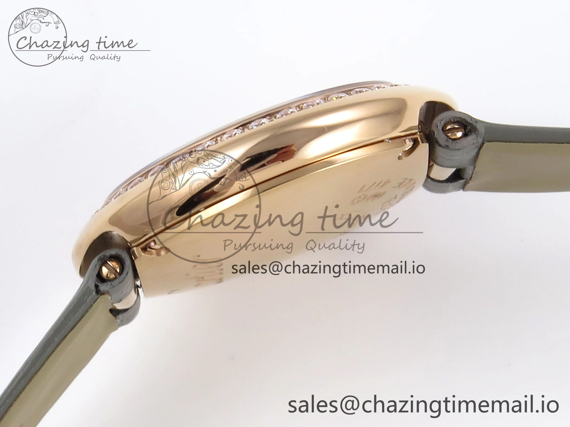 Ballon Blanc De Cartier 30mm RG AF 1:1 Best Edition Silvered Dial Diamonds Bezel on Green Leather Strap Ronda Quartz Versatile 5860