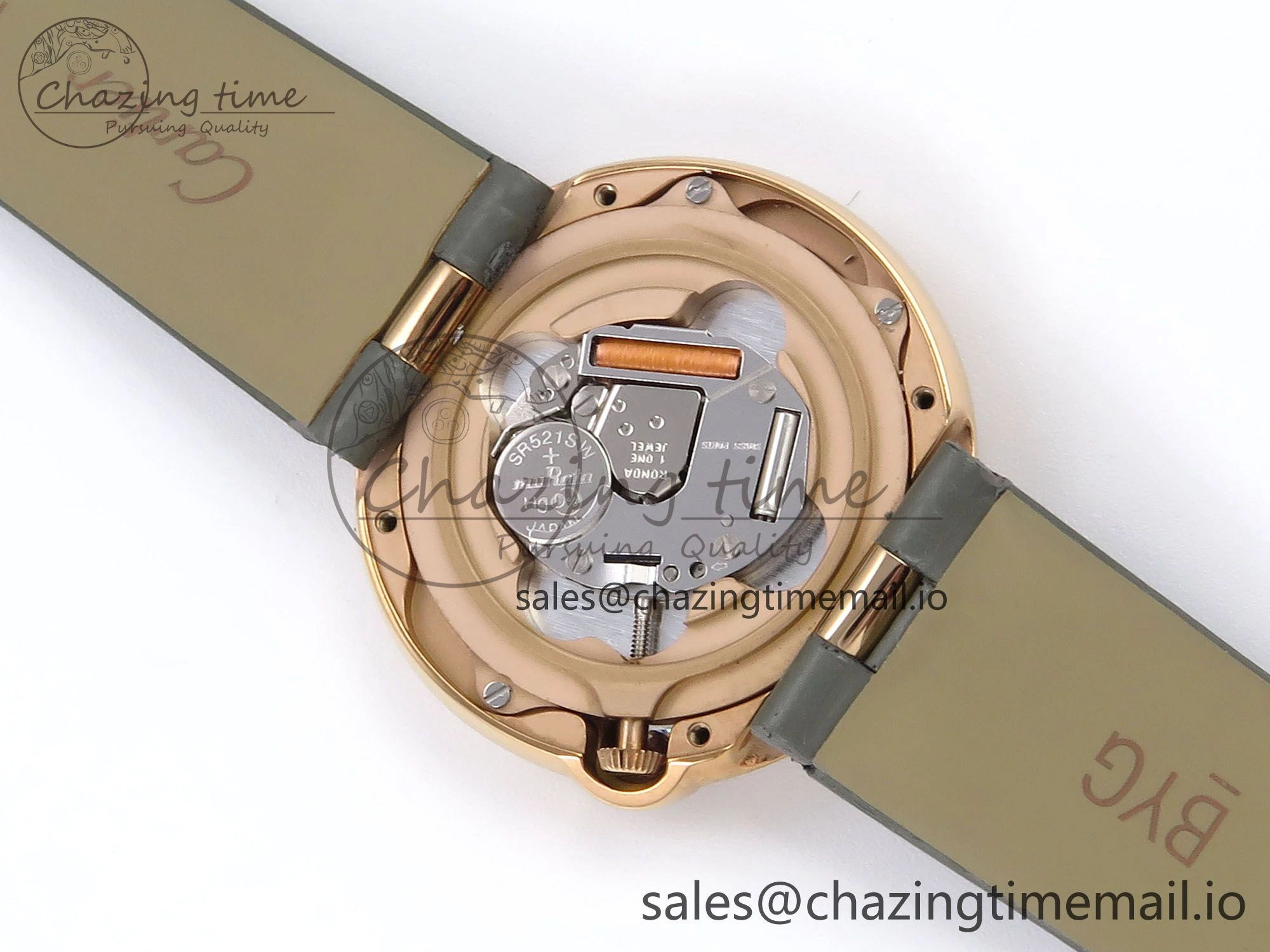 Ballon Blanc De Cartier 30mm RG AF 1:1 Best Edition Silvered Dial Diamonds Bezel on Green Leather Strap Ronda Quartz Versatile 5860