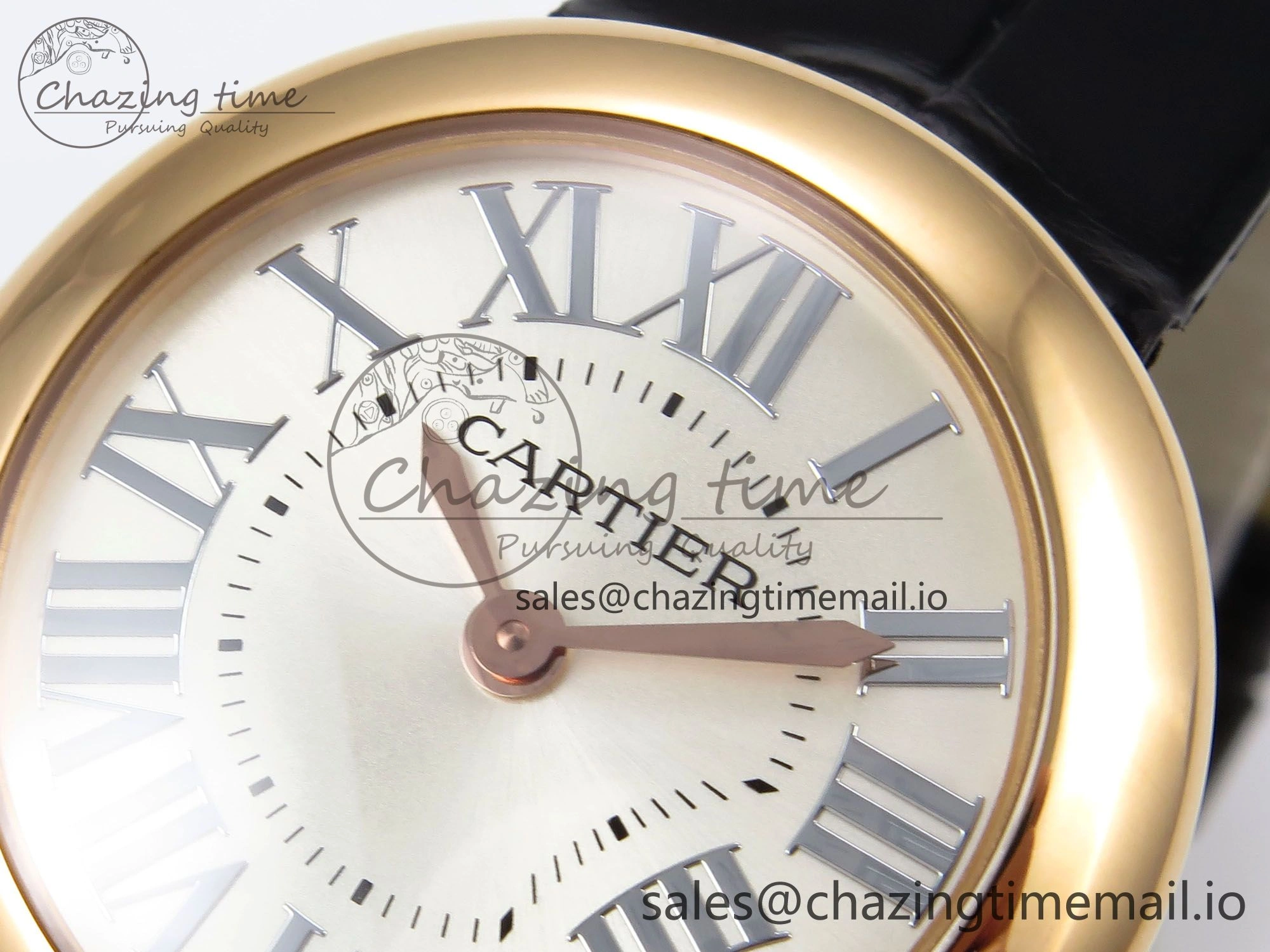 Vibrant Ballon Blanc De Cartier 30mm RG AF 1:1 Best Edition Silvered Dial on Black Leather Strap Ronda Quartz 5853