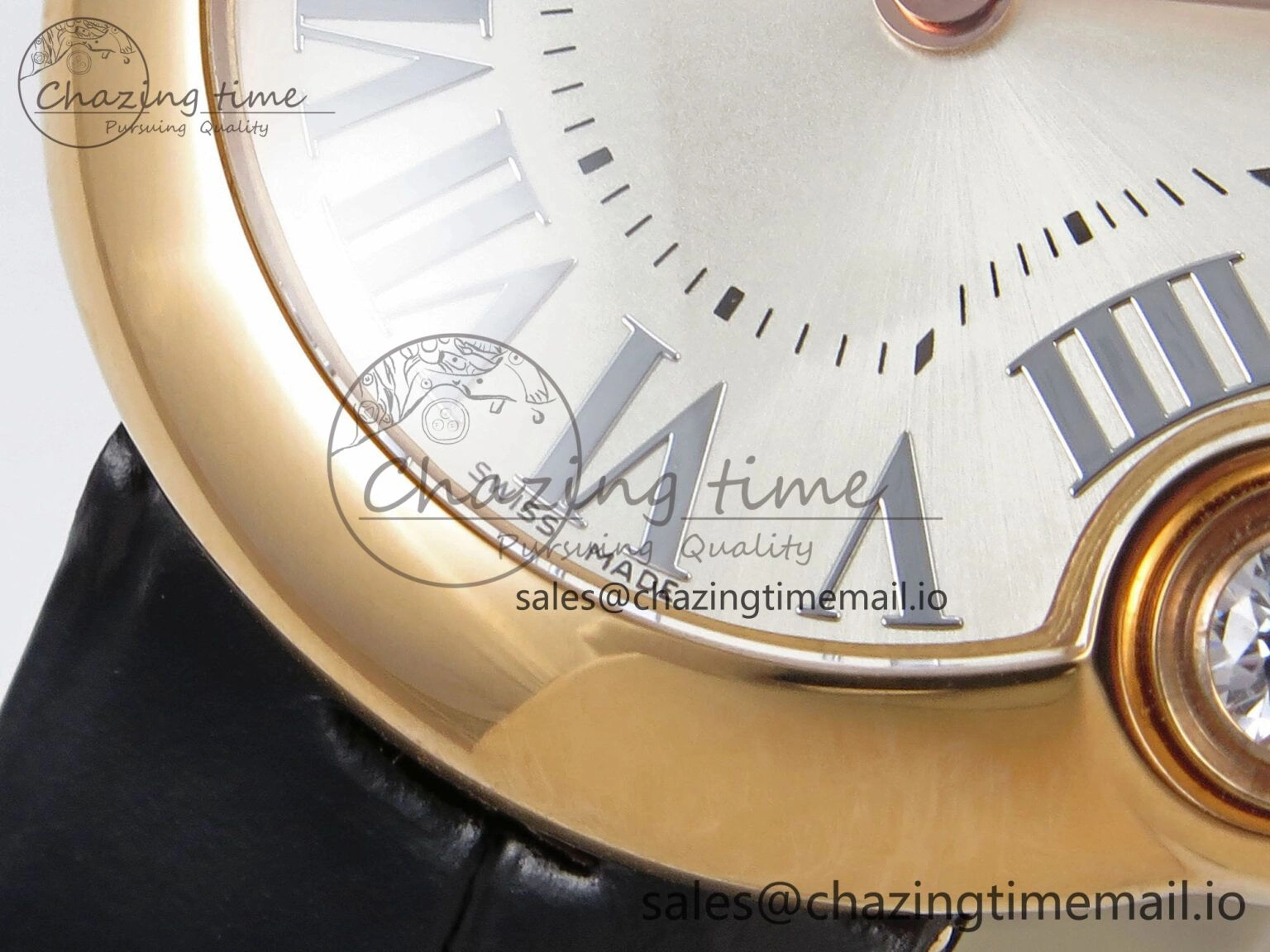 Vibrant Ballon Blanc De Cartier 30mm RG AF 1:1 Best Edition Silvered Dial on Black Leather Strap Ronda Quartz 5853