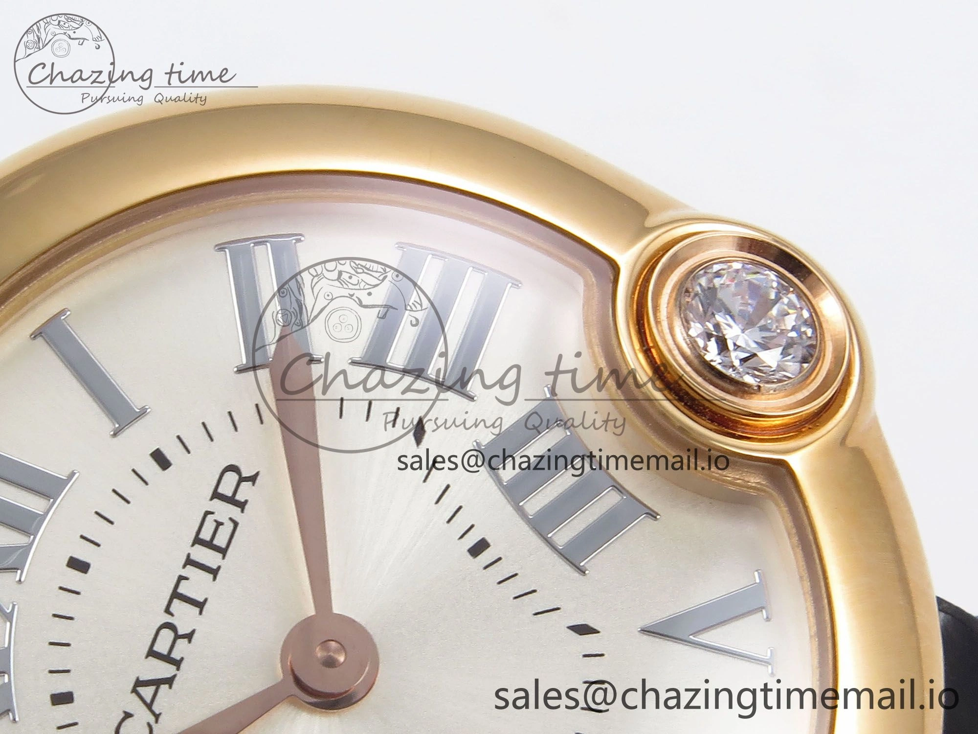 Vibrant Ballon Blanc De Cartier 30mm RG AF 1:1 Best Edition Silvered Dial on Black Leather Strap Ronda Quartz 5853