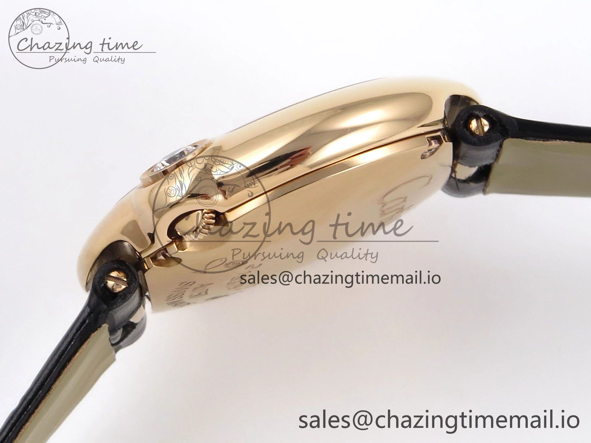 Vibrant Ballon Blanc De Cartier 30mm RG AF 1:1 Best Edition Silvered Dial on Black Leather Strap Ronda Quartz 5853