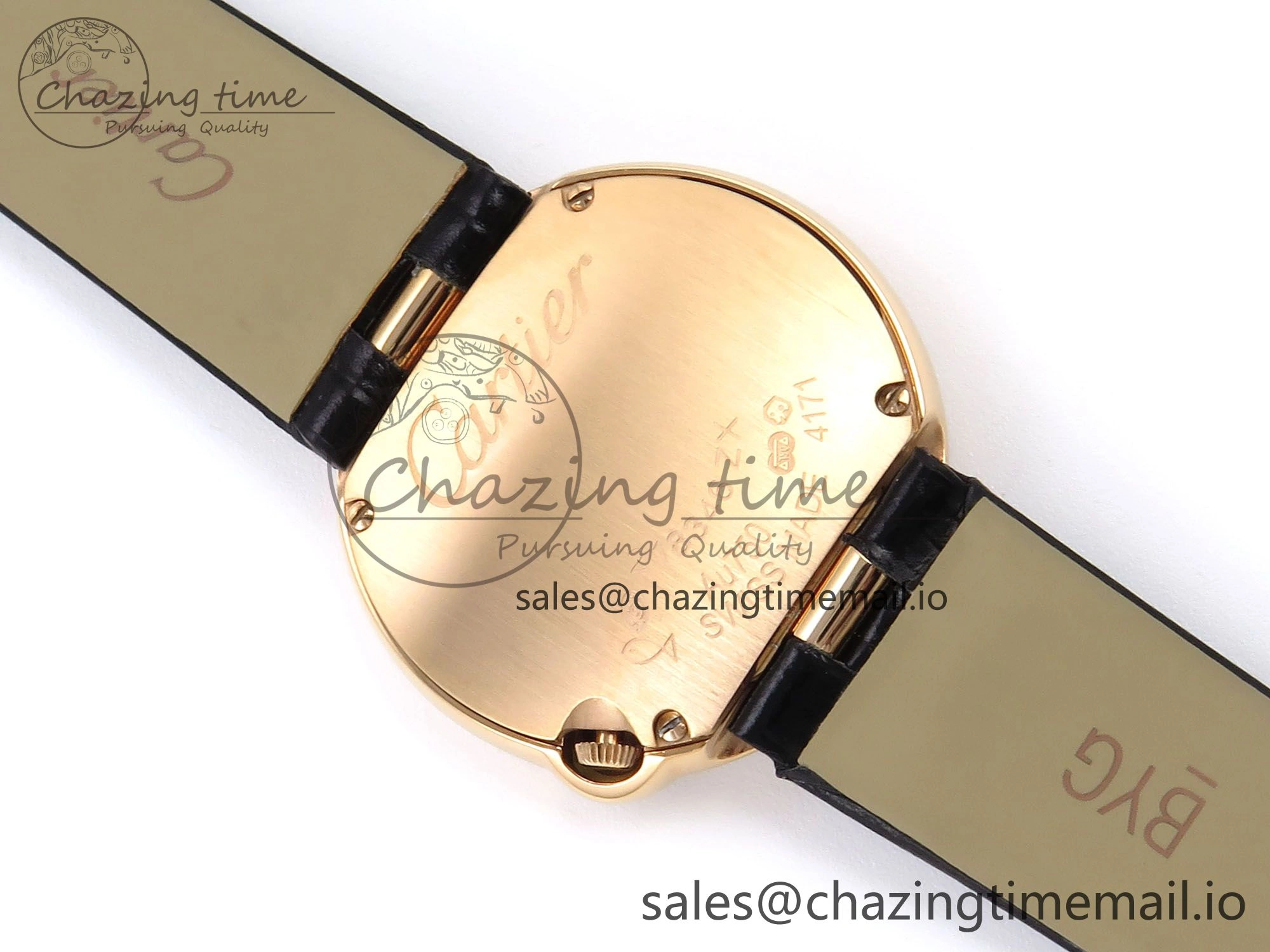 Vibrant Ballon Blanc De Cartier 30mm RG AF 1:1 Best Edition Silvered Dial on Black Leather Strap Ronda Quartz 5853