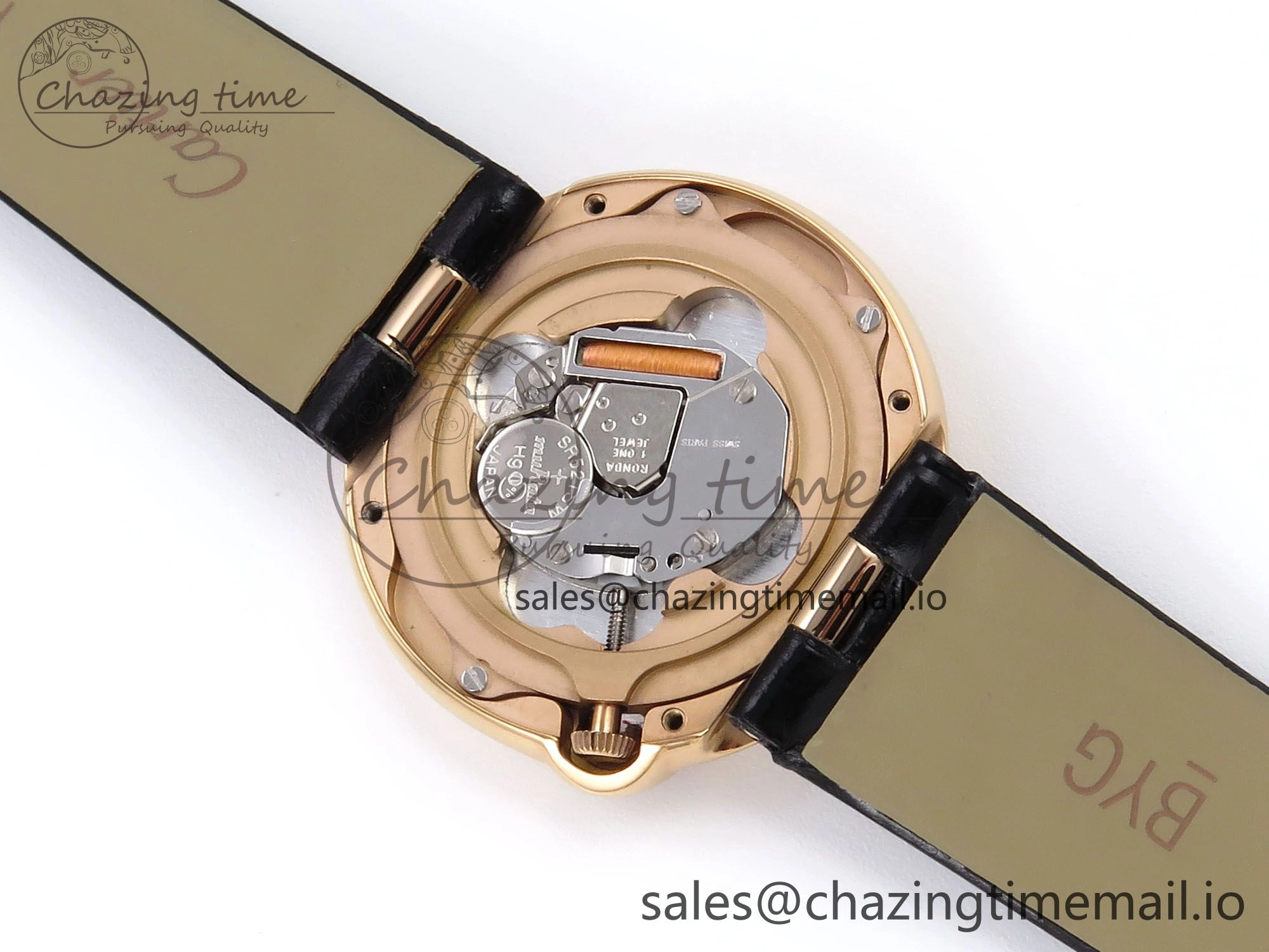 Vibrant Ballon Blanc De Cartier 30mm RG AF 1:1 Best Edition Silvered Dial on Black Leather Strap Ronda Quartz 5853