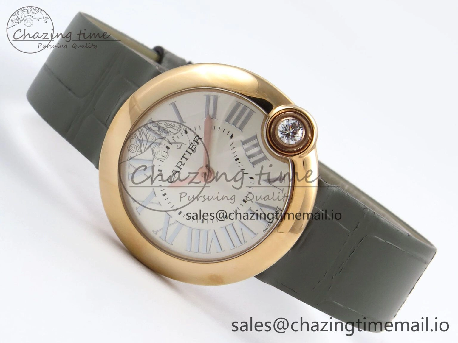 Ballon Blanc De Cartier 30mm RG AF 1:1 Best Edition Silvered Dial on Green Leather Strap Ronda Quartz Bold 5858