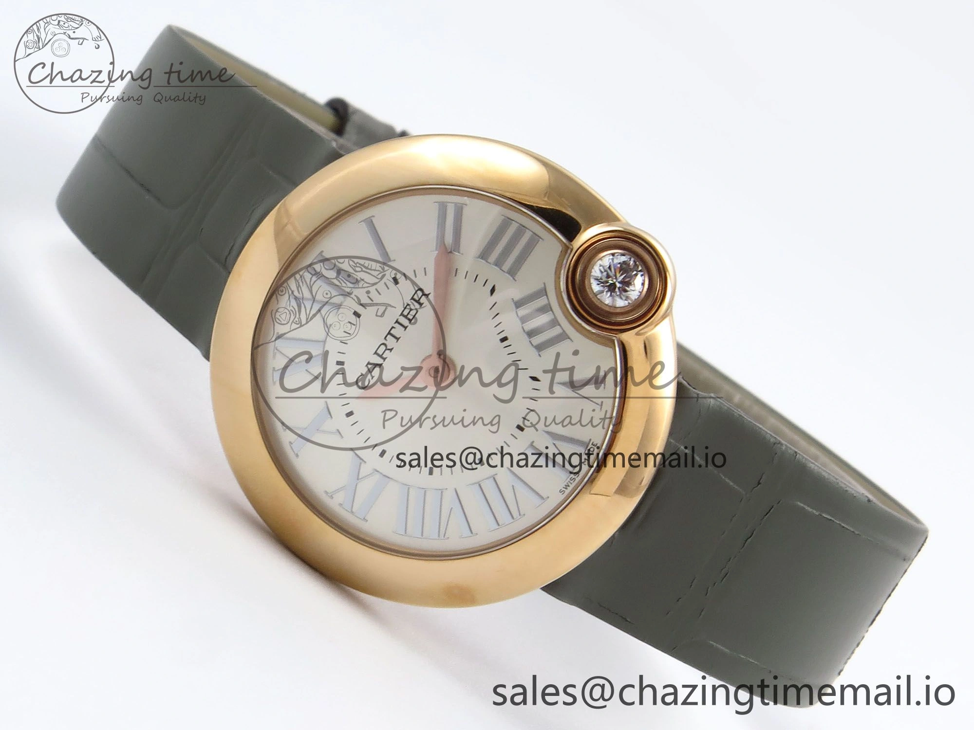 Ballon Blanc De Cartier 30mm RG AF 1:1 Best Edition Silvered Dial on Green Leather Strap Ronda Quartz Bold 5858