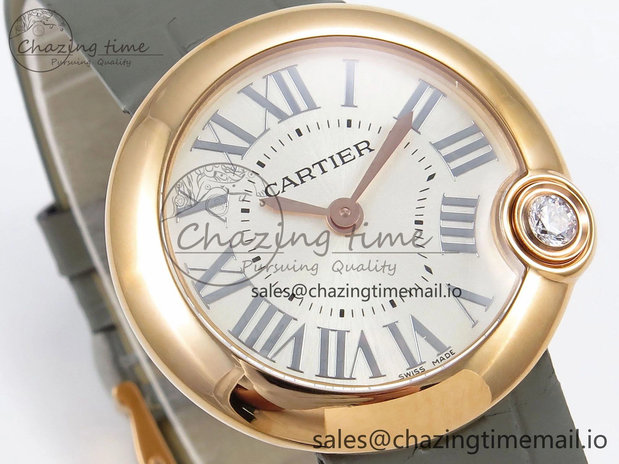 Ballon Blanc De Cartier 30mm RG AF 1:1 Best Edition Silvered Dial on Green Leather Strap Ronda Quartz Bold 5858