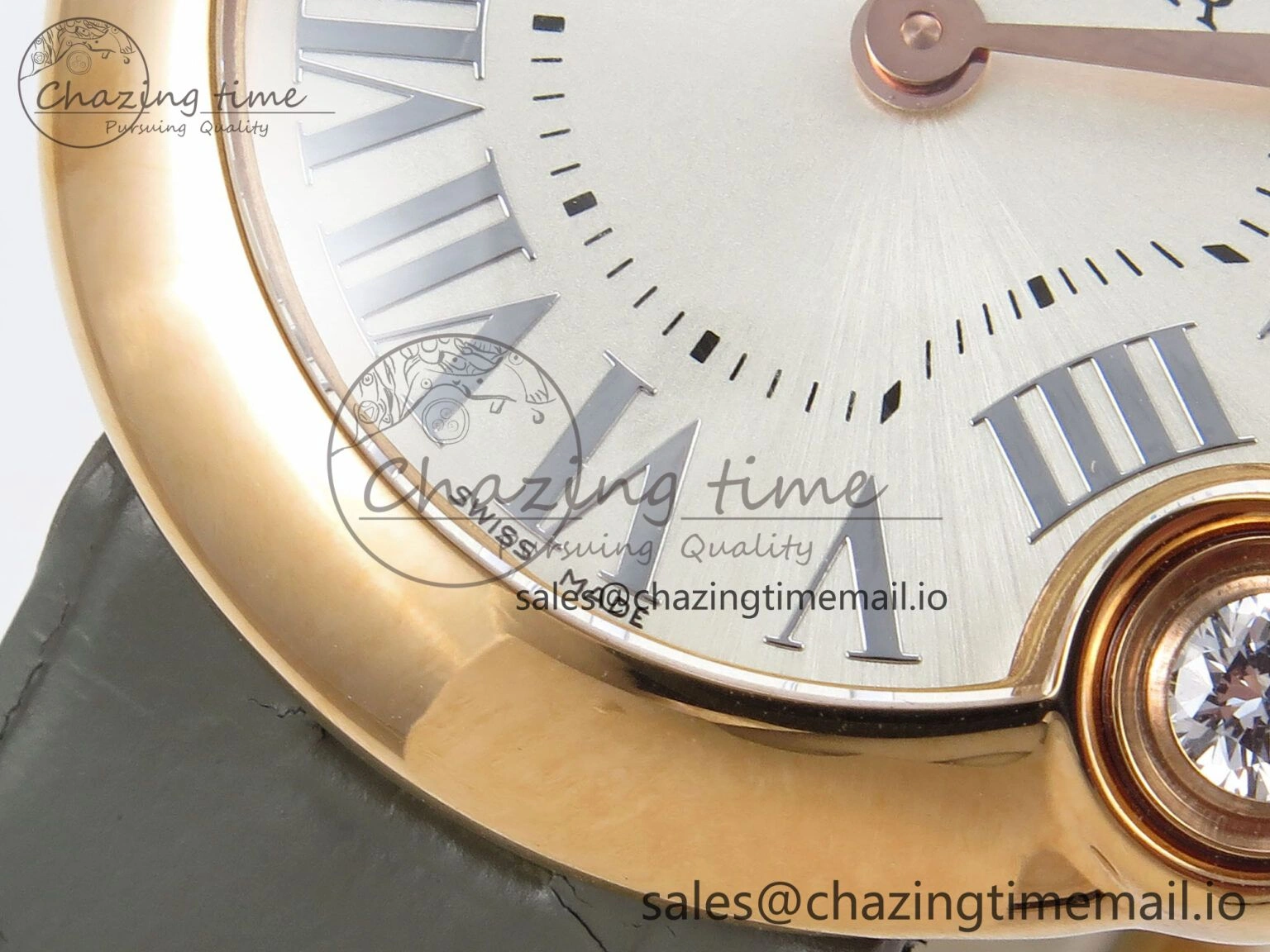 Ballon Blanc De Cartier 30mm RG AF 1:1 Best Edition Silvered Dial on Green Leather Strap Ronda Quartz Bold 5858