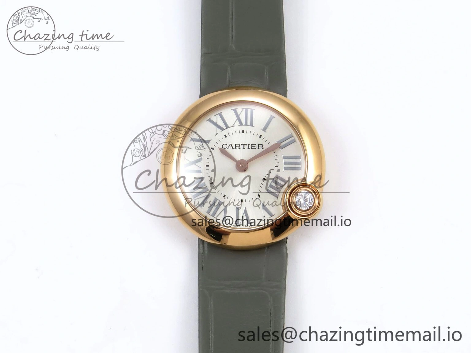 Ballon Blanc De Cartier 30mm RG AF 1:1 Best Edition Silvered Dial on Green Leather Strap Ronda Quartz Bold 5858