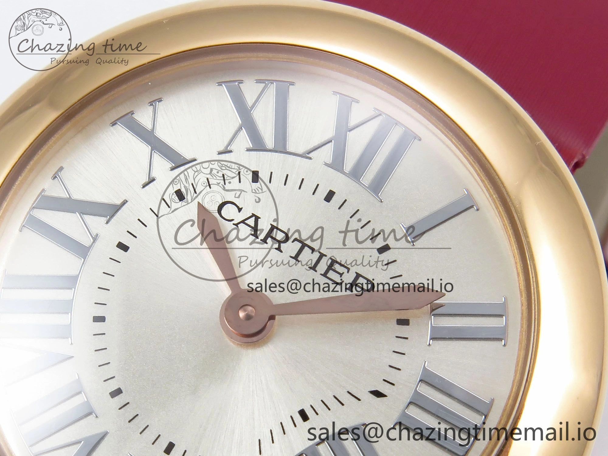 Ballon Blanc De Cartier 30mm RG AF 1:1 Best Edition Silvered Dial on Red Fabric Strap Ronda Quartz Effortless 5859
