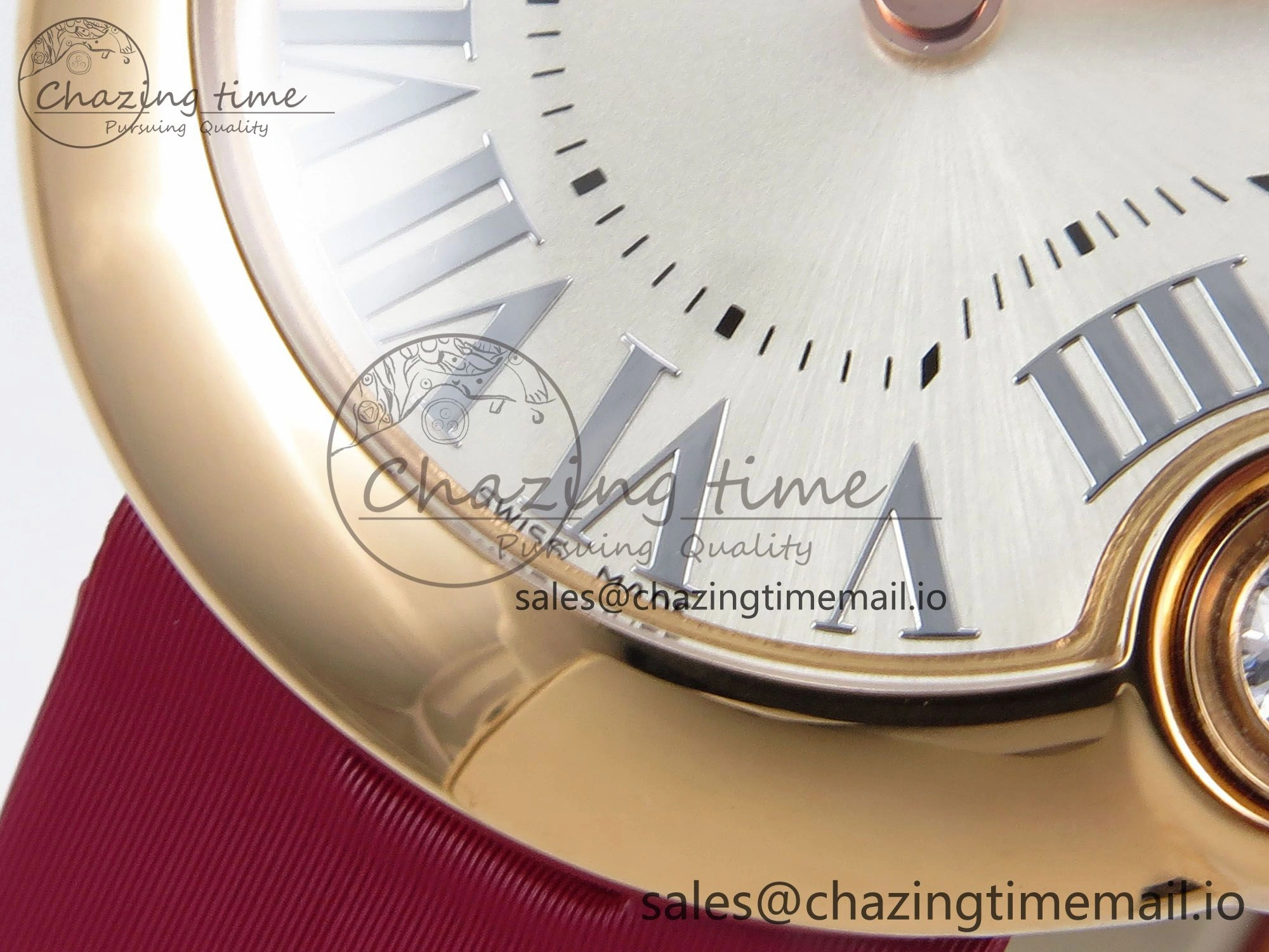 Ballon Blanc De Cartier 30mm RG AF 1:1 Best Edition Silvered Dial on Red Fabric Strap Ronda Quartz Effortless 5859