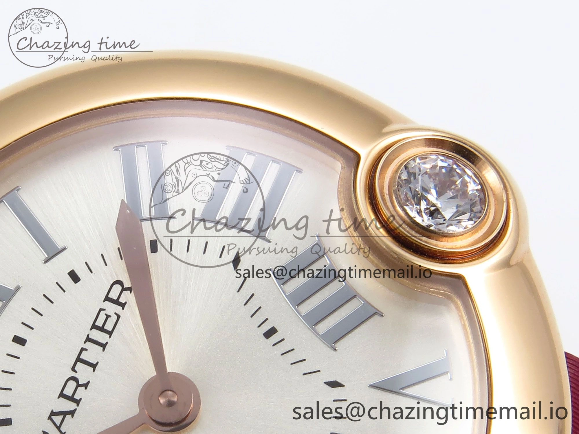Ballon Blanc De Cartier 30mm RG AF 1:1 Best Edition Silvered Dial on Red Fabric Strap Ronda Quartz Effortless 5859