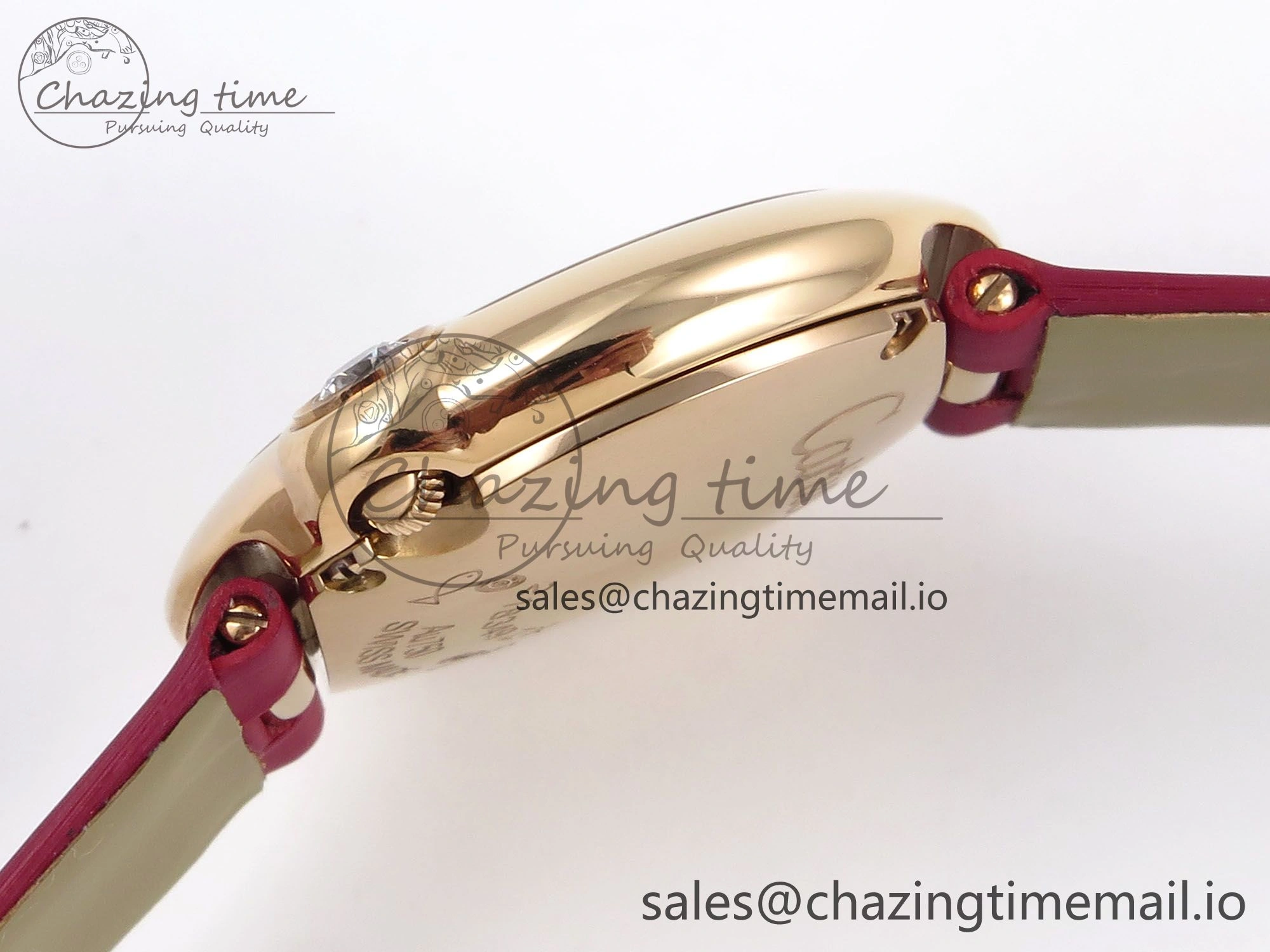 Ballon Blanc De Cartier 30mm RG AF 1:1 Best Edition Silvered Dial on Red Fabric Strap Ronda Quartz Effortless 5859