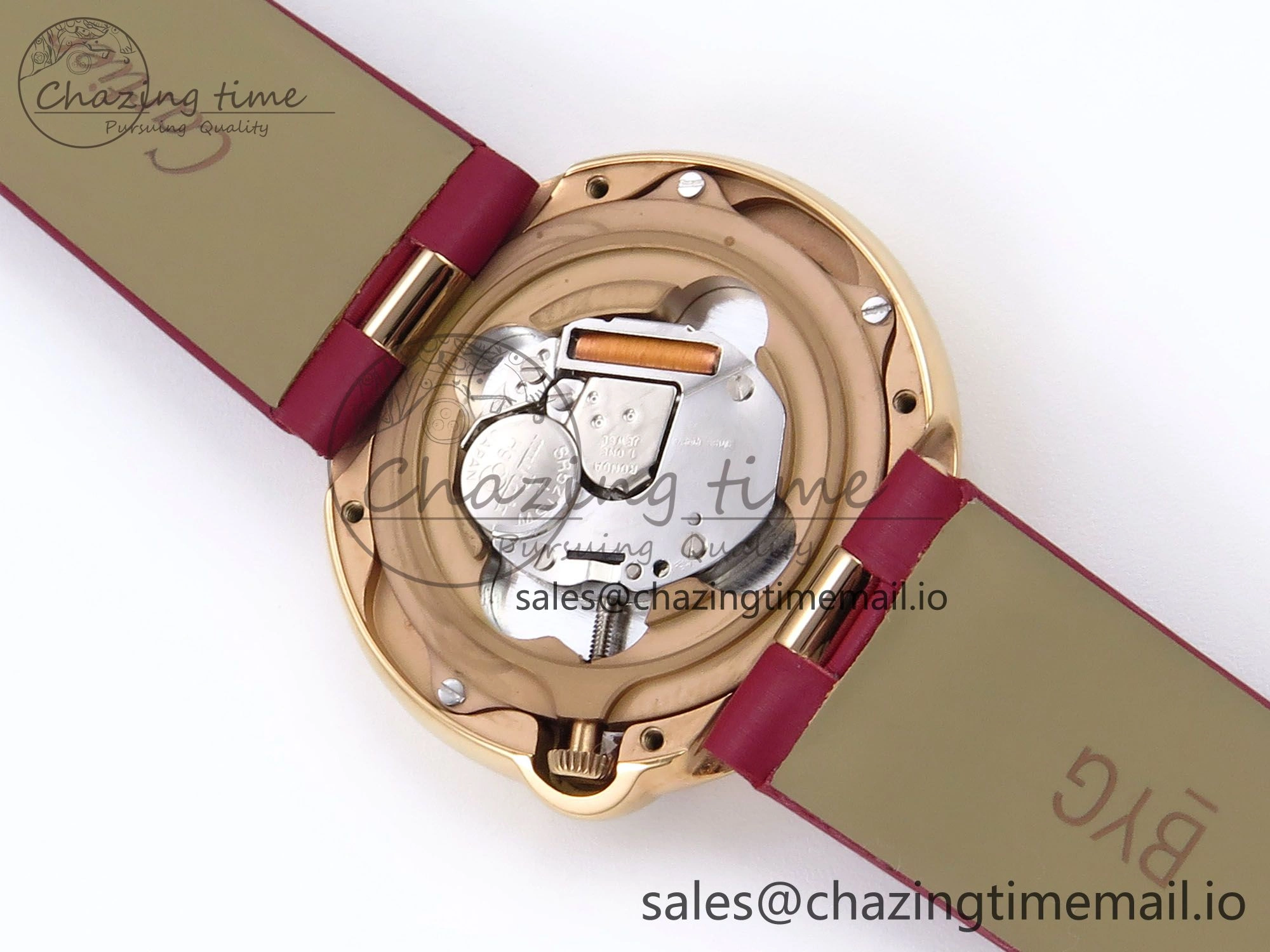 Ballon Blanc De Cartier 30mm RG AF 1:1 Best Edition Silvered Dial on Red Fabric Strap Ronda Quartz Effortless 5859