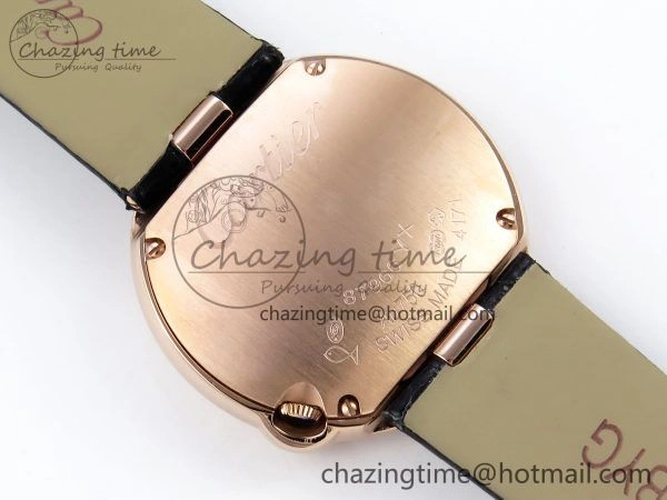 Ballon Blanc De Cartier 30mm RG DRF 1:1 Best Edition Silvered Texture Dial on Black Leather Strap Ronda Quartz Comfortable 5967