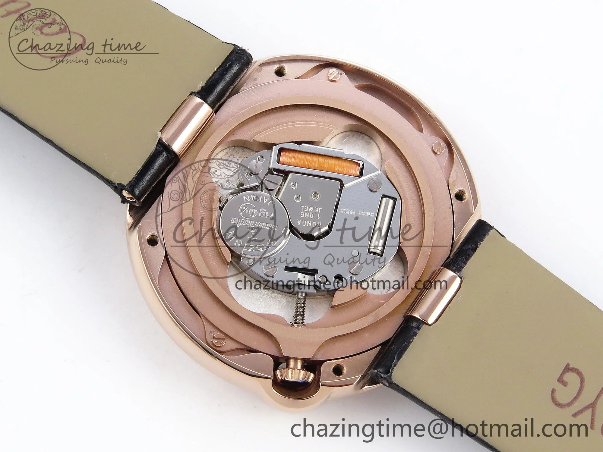 Ballon Blanc De Cartier 30mm RG DRF 1:1 Best Edition Silvered Texture Dial on Black Leather Strap Ronda Quartz Comfortable 5967