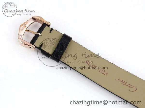 Ballon Blanc De Cartier 30mm RG DRF 1:1 Best Edition Silvered Texture Dial on Black Leather Strap Ronda Quartz Comfortable 5967