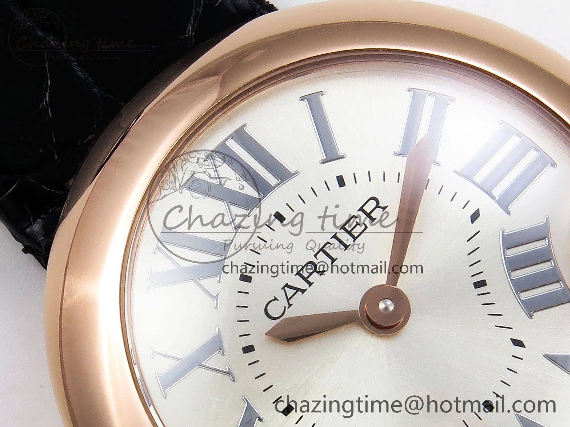 Ballon Blanc De Cartier 30mm RG DRF 1:1 Best Edition Silvered Texture Dial on Black Leather Strap Ronda Quartz Comfortable 5967