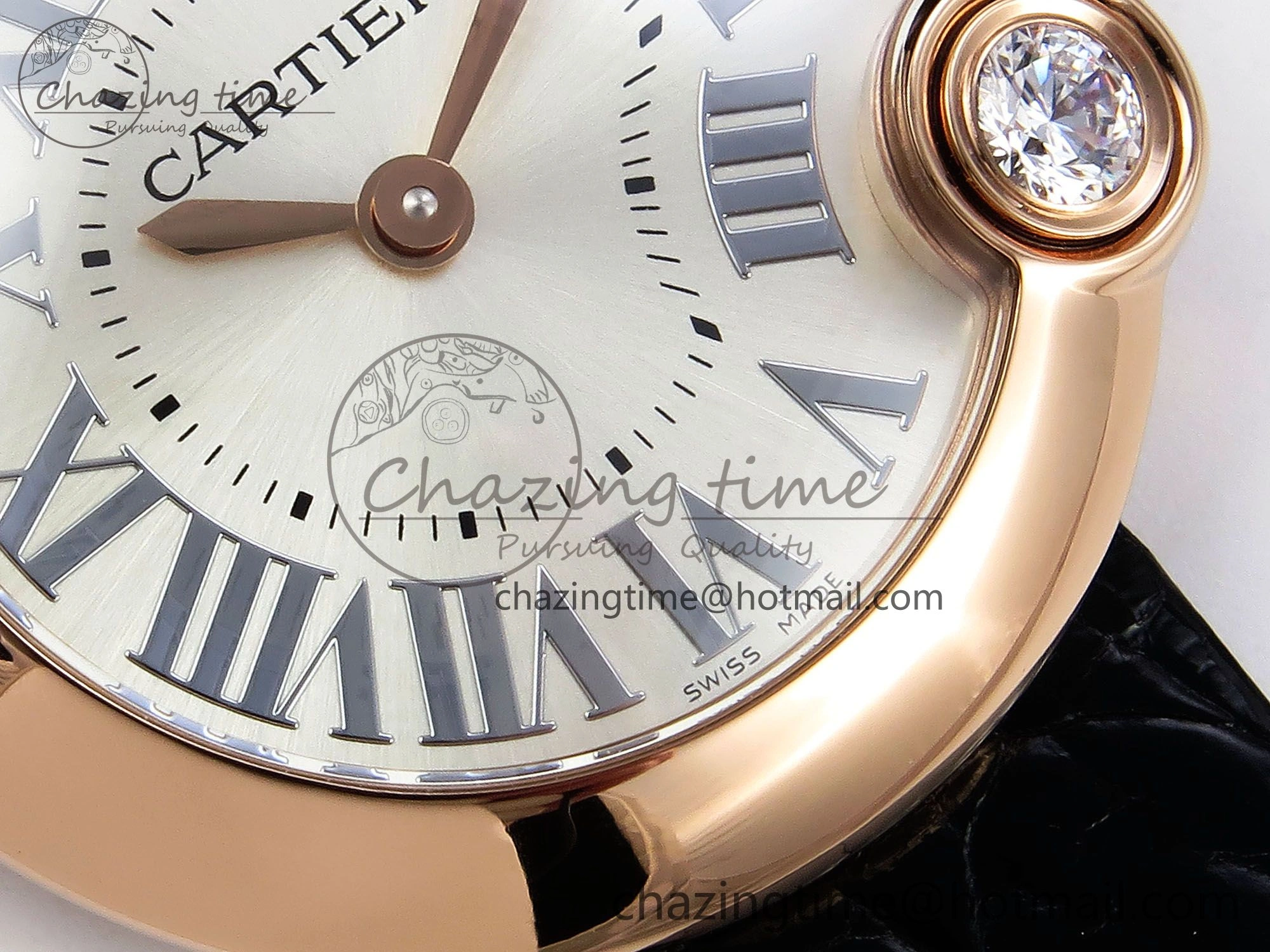 Ballon Blanc De Cartier 30mm RG DRF 1:1 Best Edition Silvered Texture Dial on Black Leather Strap Ronda Quartz Comfortable 5967