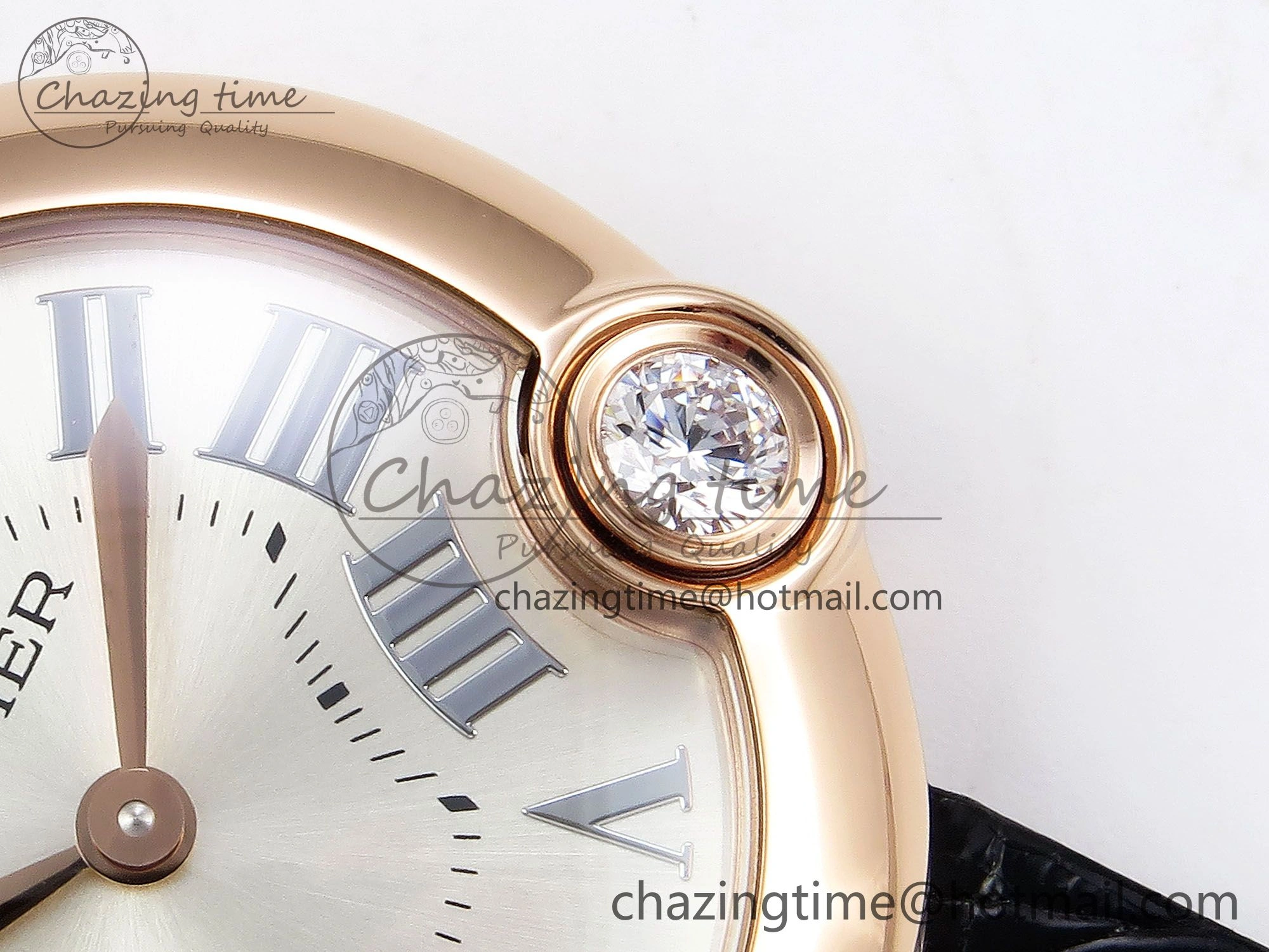 Ballon Blanc De Cartier 30mm RG DRF 1:1 Best Edition Silvered Texture Dial on Black Leather Strap Ronda Quartz Comfortable 5967