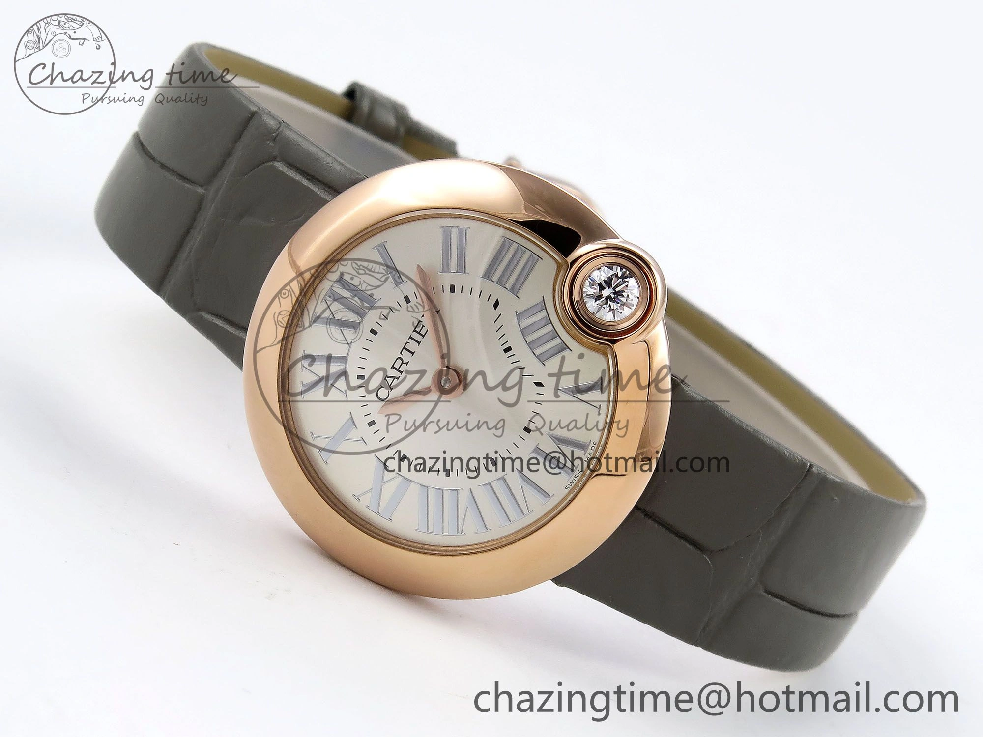 Ballon Blanc De Cartier 30mm RG DRF 1:1 Best Edition Silvered Texture Dial on Green Leather Strap Ronda Quartz NewStyle 5965