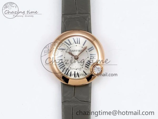 Ballon Blanc De Cartier 30mm RG DRF 1:1 Best Edition Silvered Texture Dial on Green Leather Strap Ronda Quartz NewStyle 5965