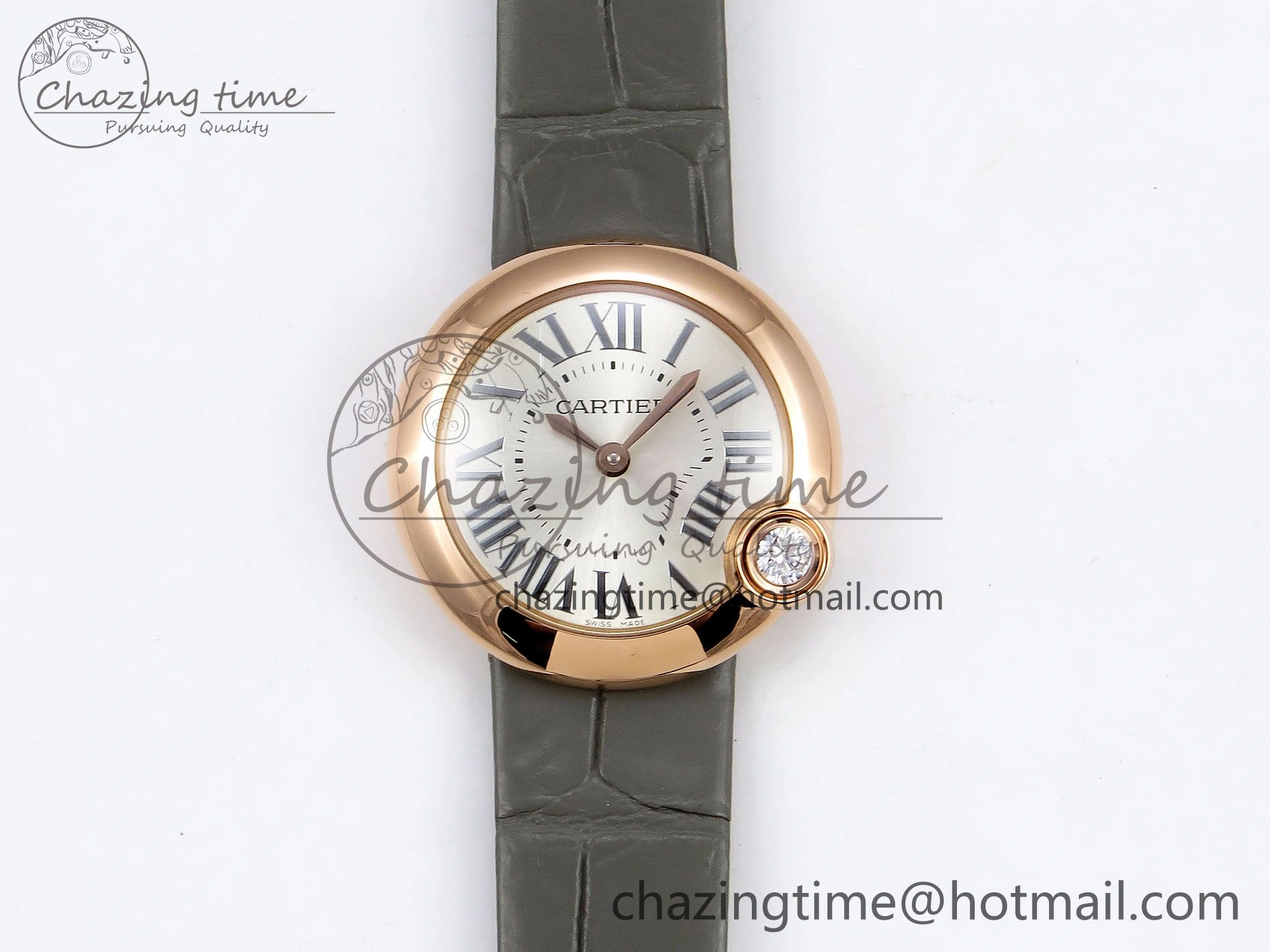 Ballon Blanc De Cartier 30mm RG DRF 1:1 Best Edition Silvered Texture Dial on Green Leather Strap Ronda Quartz NewStyle 5965