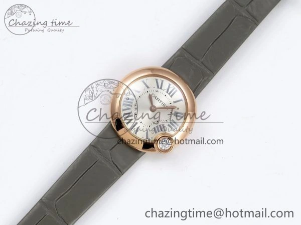 Ballon Blanc De Cartier 30mm RG DRF 1:1 Best Edition Silvered Texture Dial on Green Leather Strap Ronda Quartz NewStyle 5965