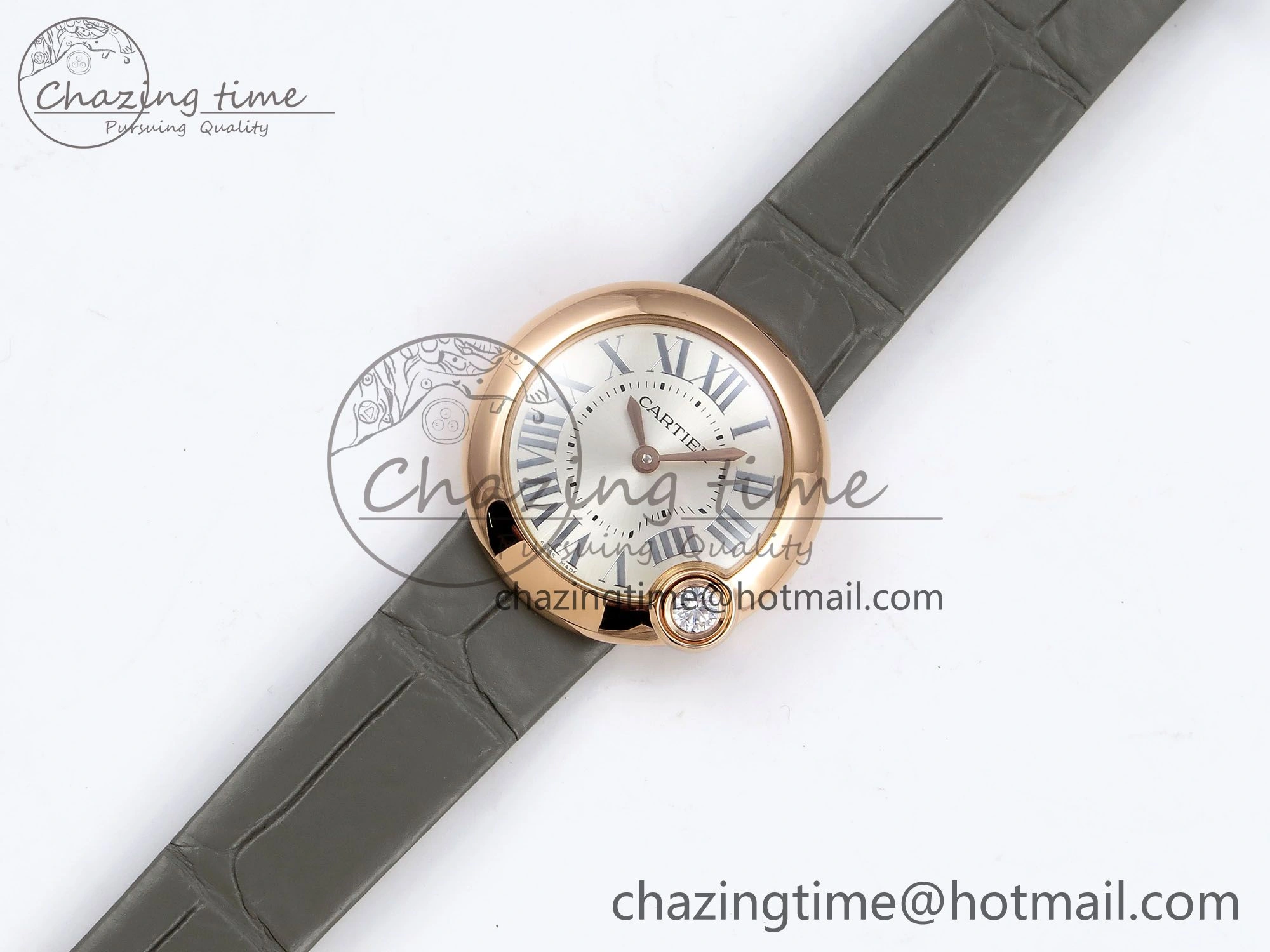 Ballon Blanc De Cartier 30mm RG DRF 1:1 Best Edition Silvered Texture Dial on Green Leather Strap Ronda Quartz NewStyle 5965