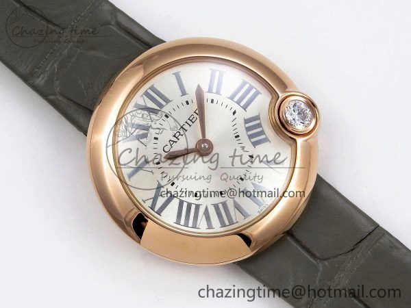 Ballon Blanc De Cartier 30mm RG DRF 1:1 Best Edition Silvered Texture Dial on Green Leather Strap Ronda Quartz NewStyle 5965