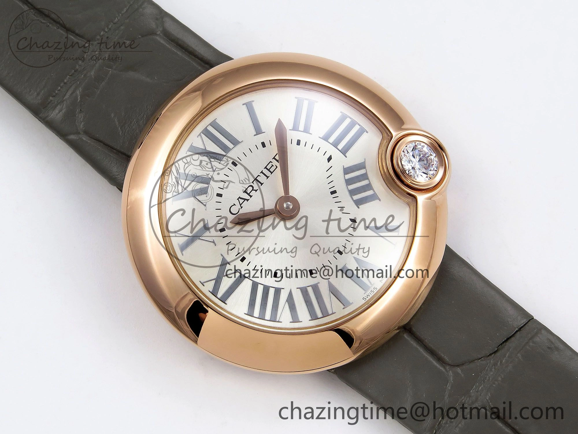 Ballon Blanc De Cartier 30mm RG DRF 1:1 Best Edition Silvered Texture Dial on Green Leather Strap Ronda Quartz NewStyle 5965