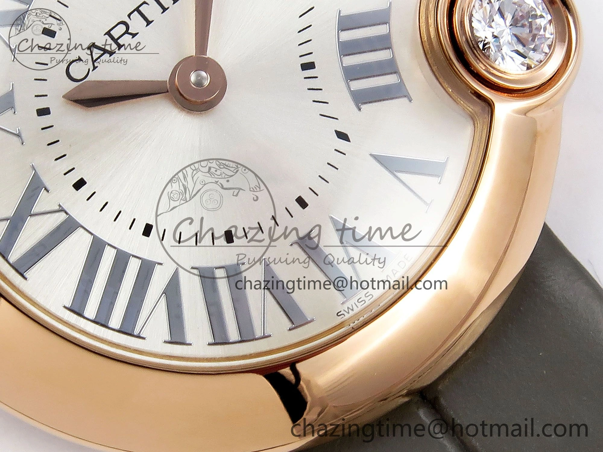 Ballon Blanc De Cartier 30mm RG DRF 1:1 Best Edition Silvered Texture Dial on Green Leather Strap Ronda Quartz NewStyle 5965