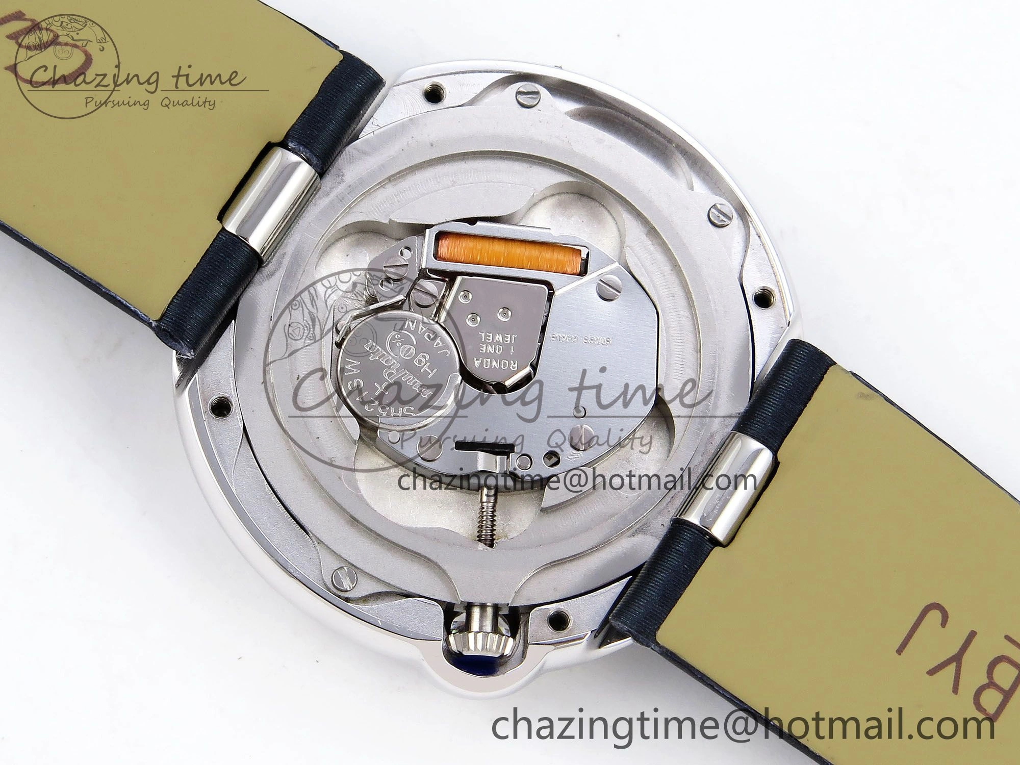 Functional Ballon Blanc De Cartier 30mm SS DRF 1:1 Best Edition Silvered Texture Dial Diamonds Bezel on Blue Calfskin Strap Ronda Quartz 5962