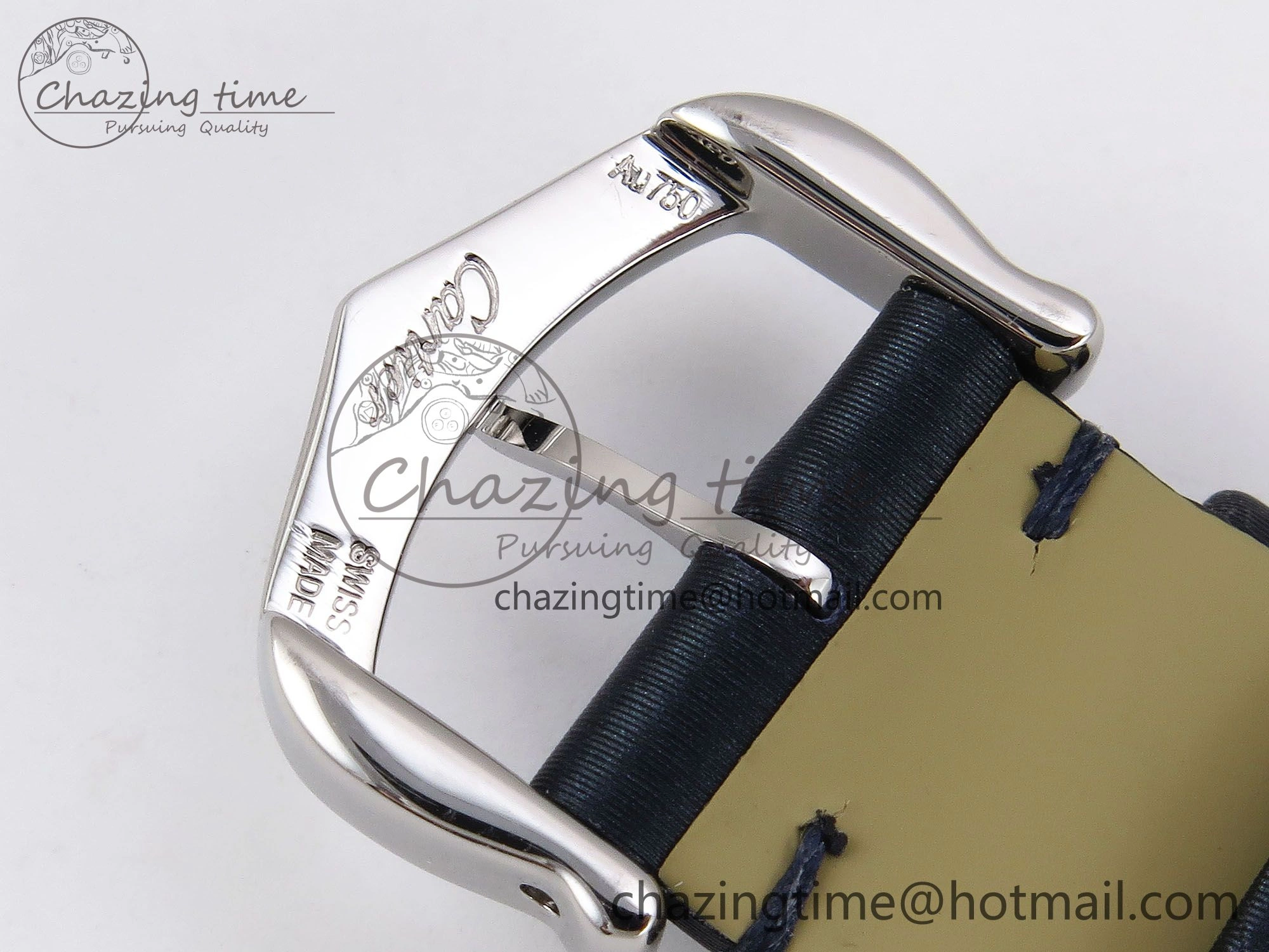 Functional Ballon Blanc De Cartier 30mm SS DRF 1:1 Best Edition Silvered Texture Dial Diamonds Bezel on Blue Calfskin Strap Ronda Quartz 5962
