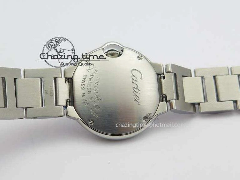 WrinkleFree Ballon Bleu 28mm Ladies V6F SS Diamonds Markers Pink MOP Dial On SS Bracelet Ronda Quartz 6341