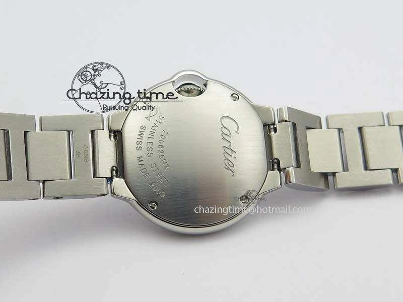 WrinkleFree Ballon Bleu 28mm Ladies V6F SS Diamonds Markers Pink MOP Dial On SS Bracelet Ronda Quartz 6341
